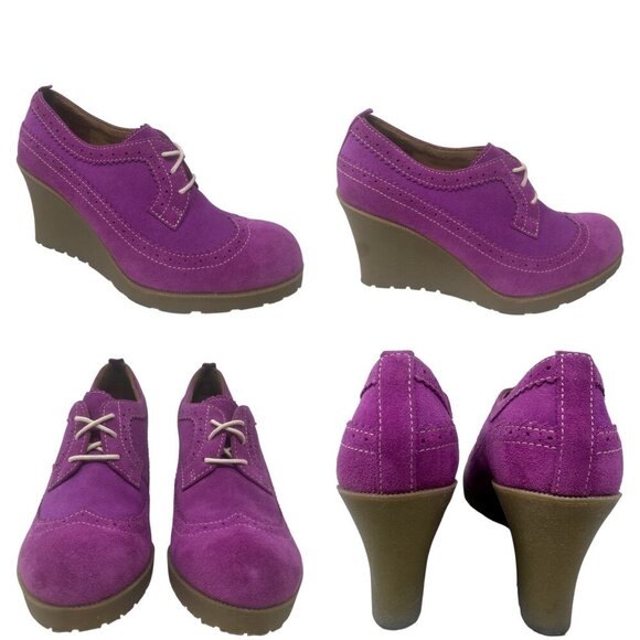 Dr. Martens Sita Purple Blackcurrant Suede Wingtip Brogue Wedge Platform Heels 8 - Picture 14 of 15